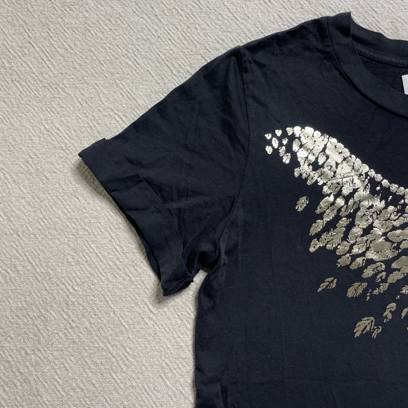 Sol Angeles Charcoal Black Metallic Eagle Print Cuffed Tee Top S - Picture 3 of 6